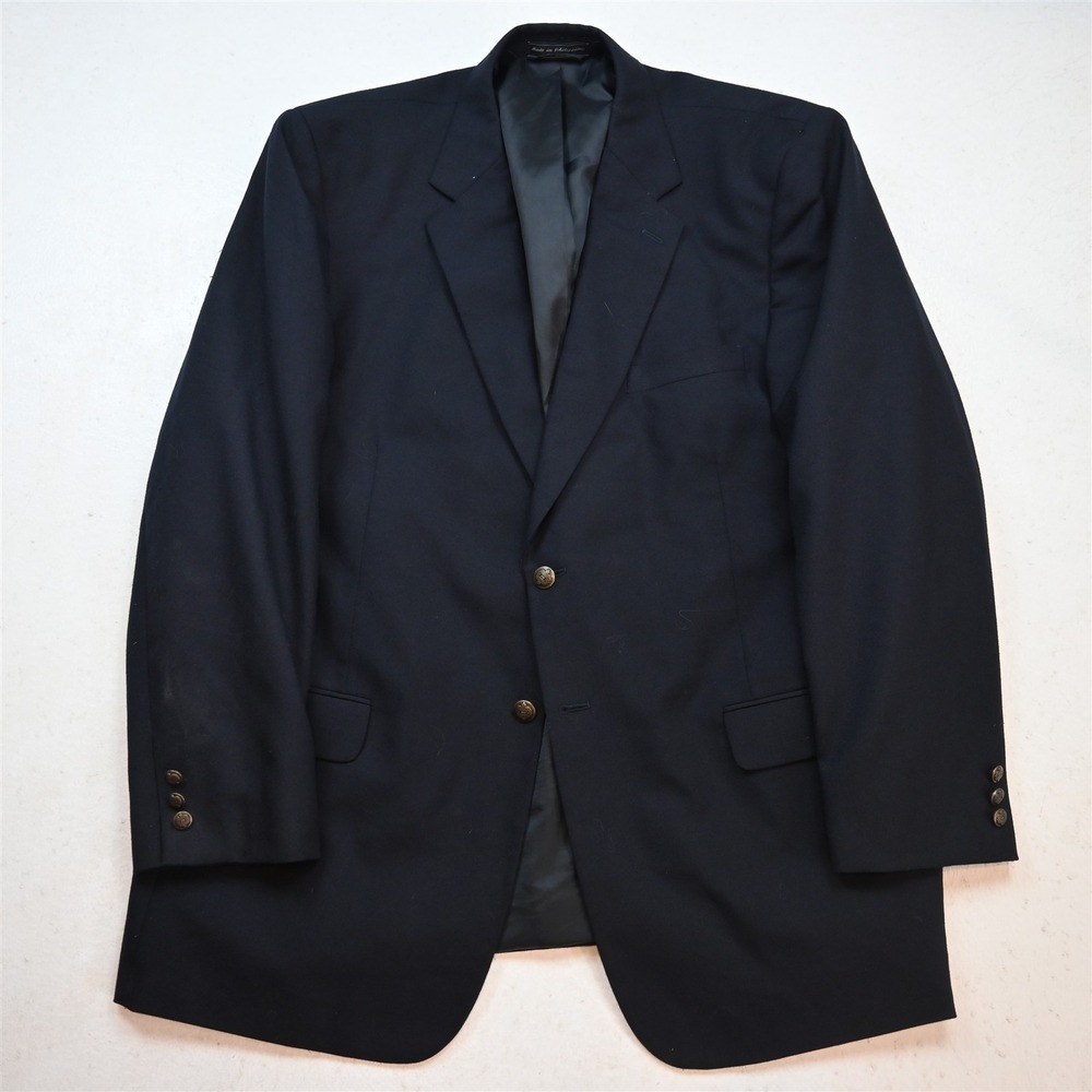Statements 48L Navy Blue Hopsack Gold Button Mens Blazer Suit Jacket Sport Coat